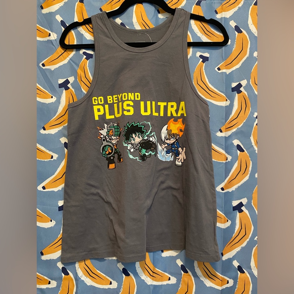Gray and Yellow Graphic Anime Tank Top